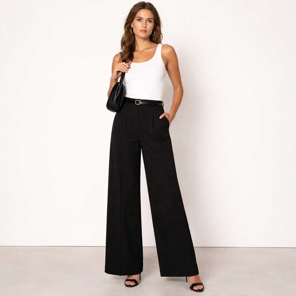 Anatomie Black Meadow Pintuck Wide Leg High Rise Stretch Trouser Pants Size XL